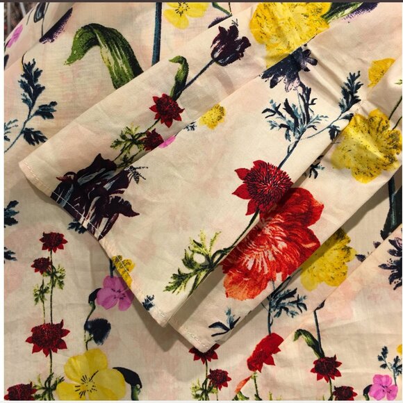 H&M Floral Bell Sleeve Crop Top Beige Tie Front Key Hole Size 6 NEW WITH TAG! - Picture 6 of 7